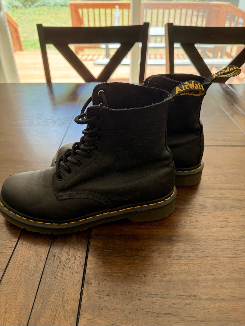 Dr. Martens Black Lace-Up Combat Boots with Yellow Stitching - Picture 2 of 4